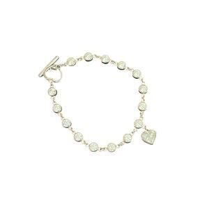 Sterling Silver 925 CZ Bezel Toggle Bracelet w/ Heart Charm Minimalist Jewelry
